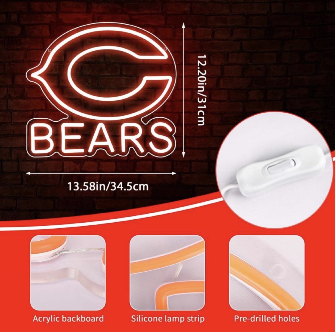 Bears Football NFL Neon Sign